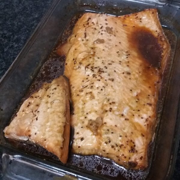 Salmon baked in a maple syrup sauce.